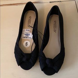 🌿3/$21 Peep Toe Denim Black Cork Wedge Flat